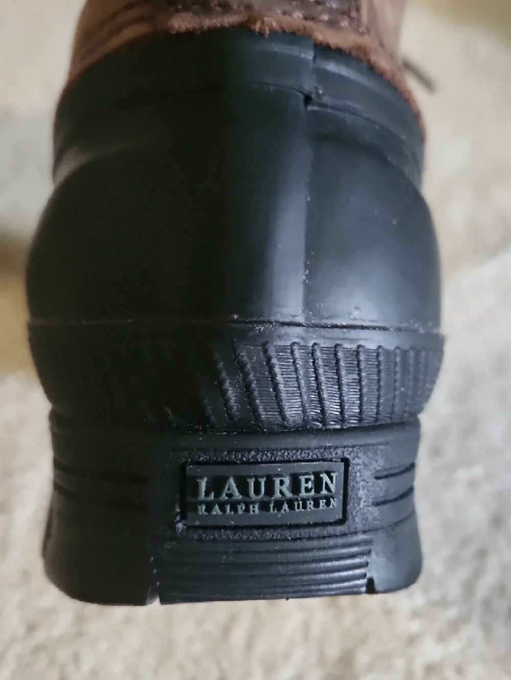 Women's Size 8 Ralph Lauren All-Weather Duck Boots - Brown Leather, Black Rubber